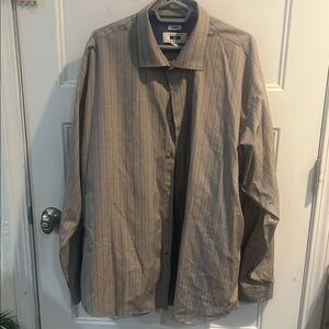 Joseph Abboud Men's Beige Striped Button Down Shirt